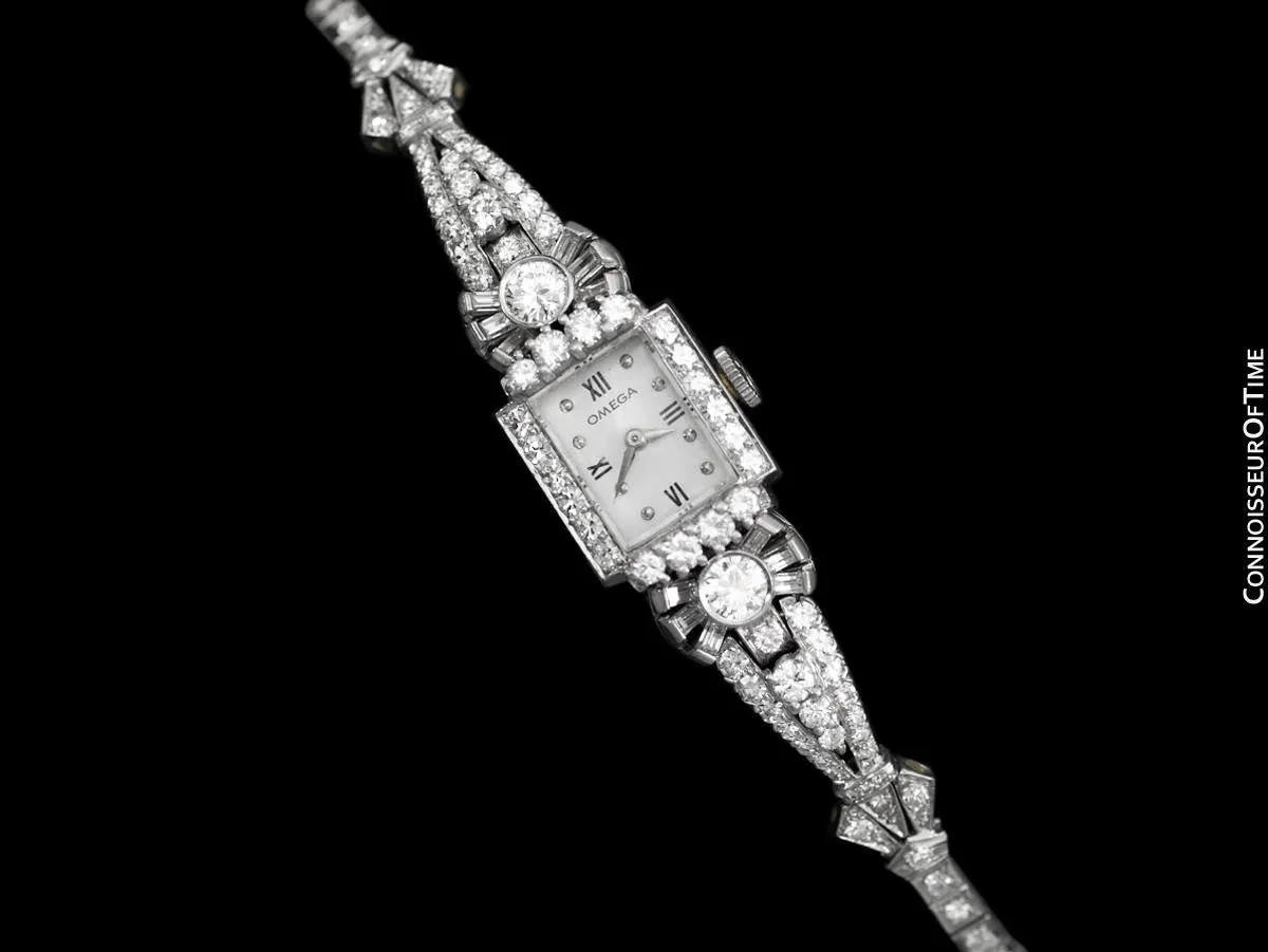 1950's Vintage Ladies Watch with Omega Movement - Platinum with 5 Carats of Diamond