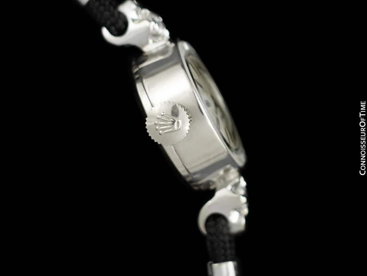 1960's Rolex Ladies Dress Watch with Original Box, Silver Dial - 14K White Gold & Diamonds