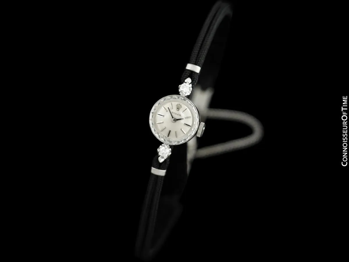 1960's Rolex Ladies Dress Watch with Original Box, Silver Dial - 14K White Gold & Diamonds