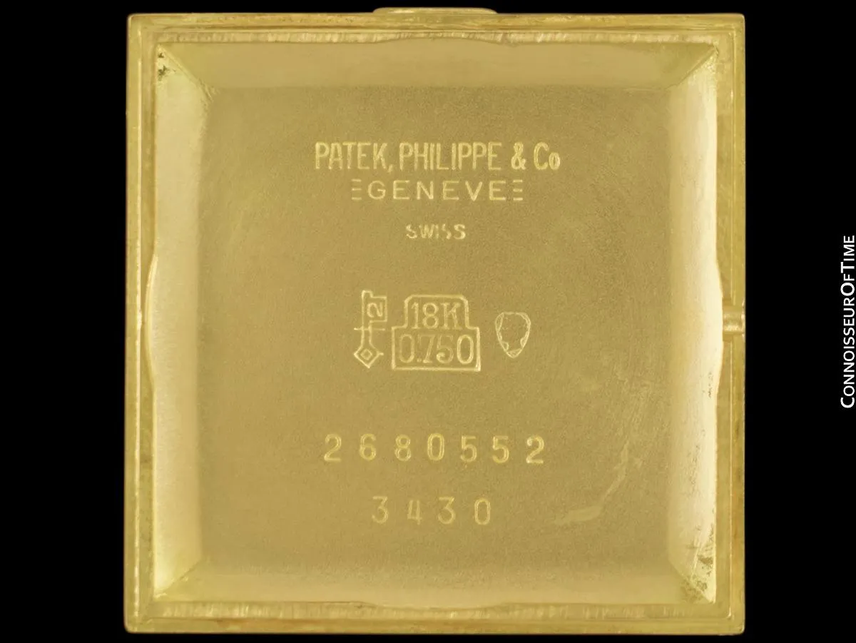 1965 Patek Philippe Vintage Mens Handwound Gondolo Square Dress Watch, Ref. 3430 - 18K Gold