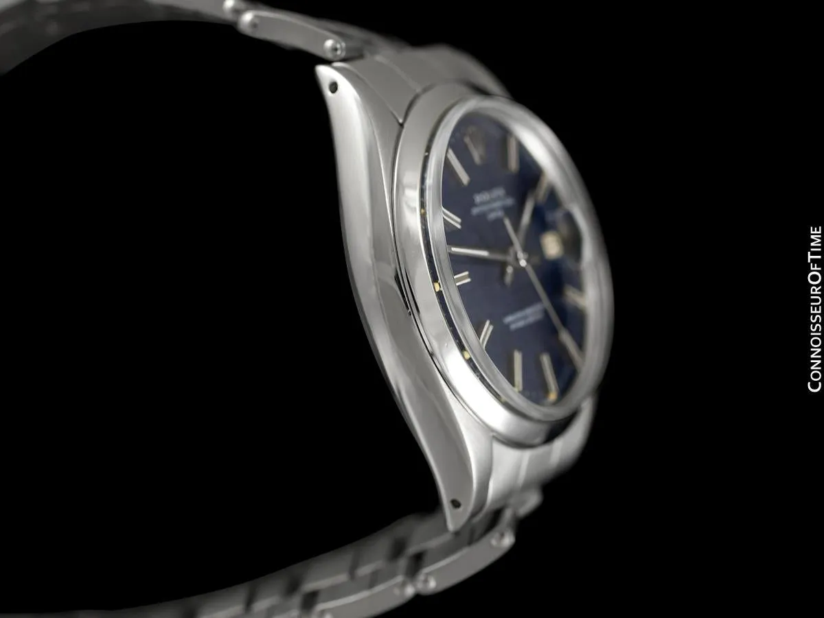 1970 Rolex Date (Datejust) Classic Vintage Mens Watch with Blue Textured Dial - Stainless Steel