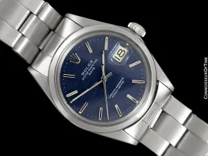 1970 Rolex Date (Datejust) Classic Vintage Mens Watch with Blue Textured Dial - Stainless Steel