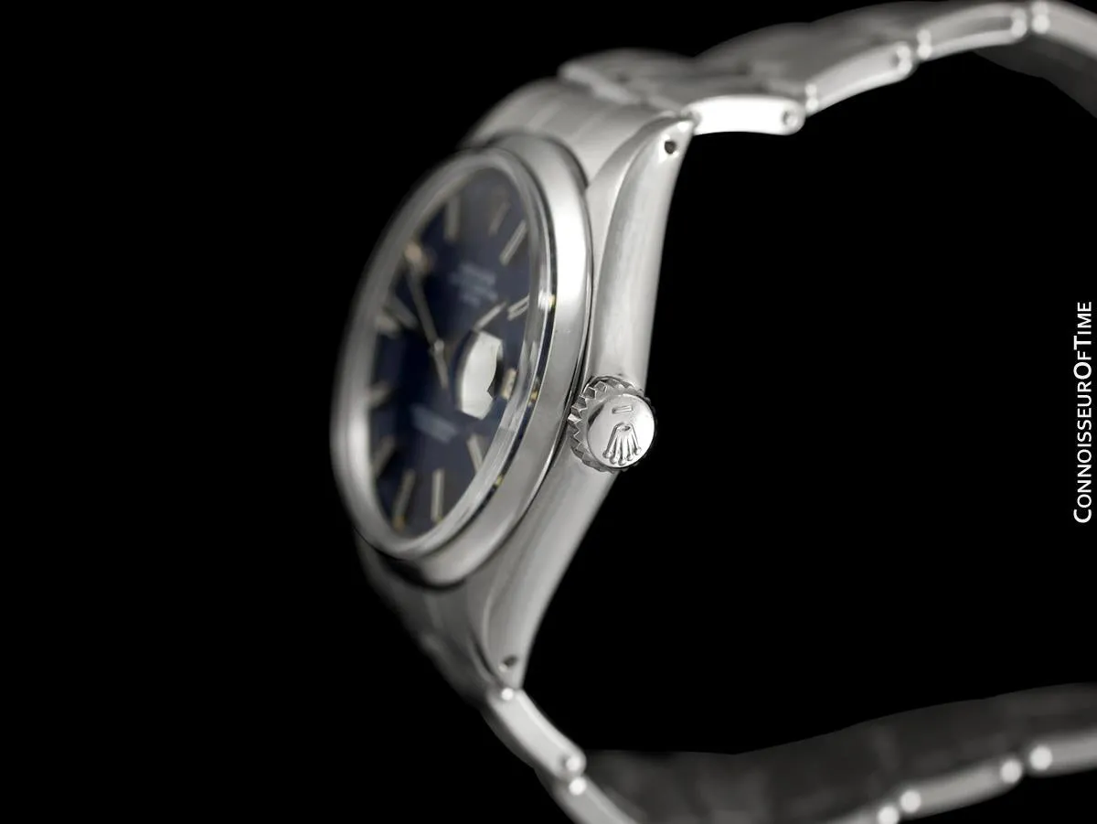 1970 Rolex Date (Datejust) Classic Vintage Mens Watch with Blue Textured Dial - Stainless Steel