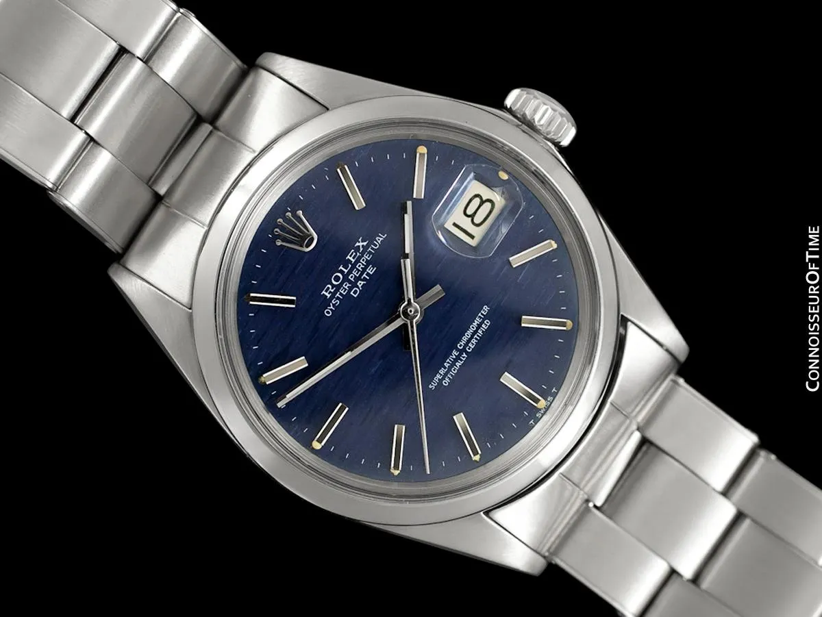 1970 Rolex Date (Datejust) Classic Vintage Mens Watch with Blue Textured Dial - Stainless Steel