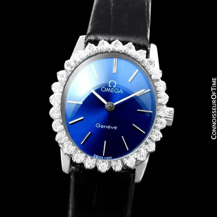 1970's Omega Geneve Vintage Ladies Handwound Watch - Stainless Steel & Diamonds