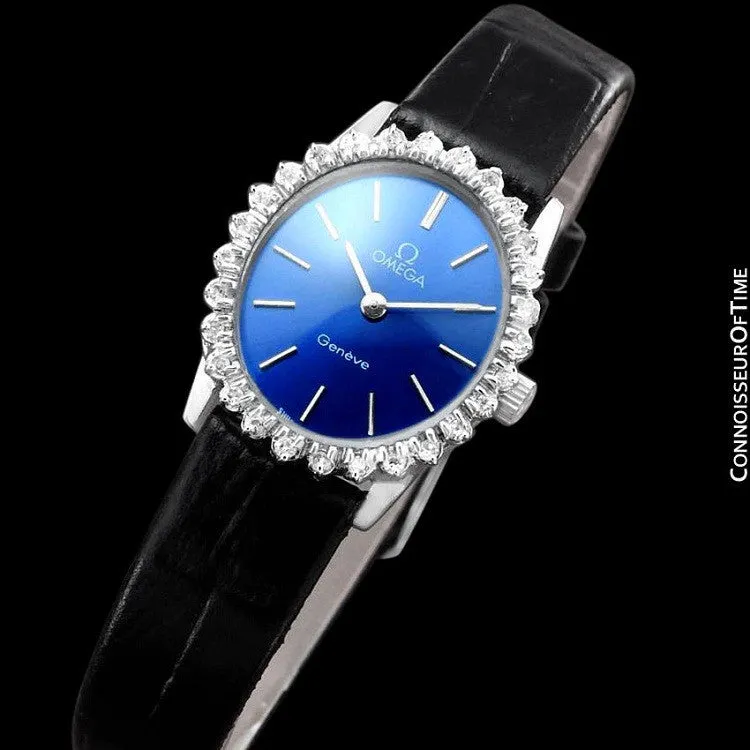 1970's Omega Geneve Vintage Ladies Handwound Watch - Stainless Steel & Diamonds