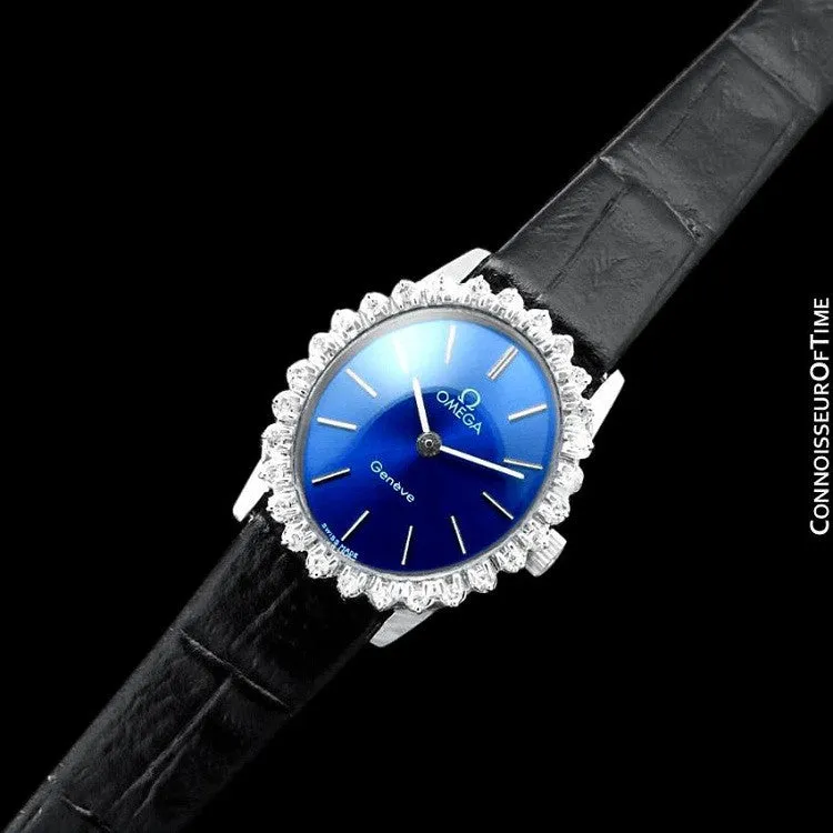 1970's Omega Geneve Vintage Ladies Handwound Watch - Stainless Steel & Diamonds