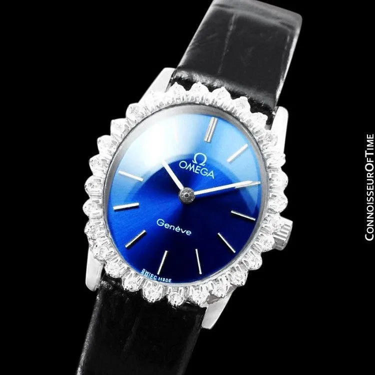 1970's Omega Geneve Vintage Ladies Handwound Watch - Stainless Steel & Diamonds