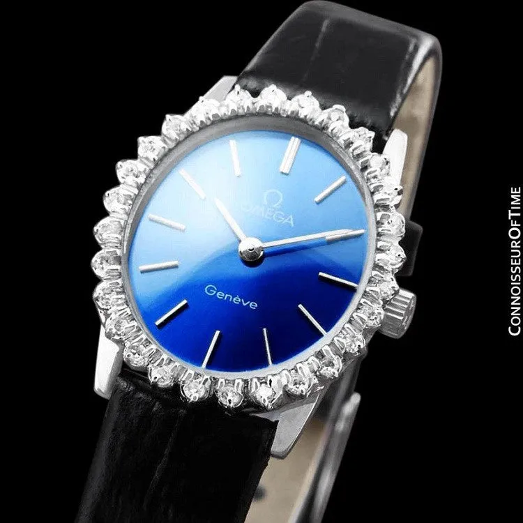 1970's Omega Geneve Vintage Ladies Handwound Watch - Stainless Steel & Diamonds
