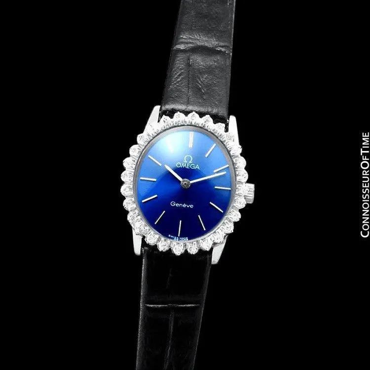 1970's Omega Geneve Vintage Ladies Handwound Watch - Stainless Steel & Diamonds