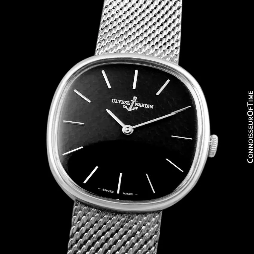 1970's Ulysse Nardin Vintage Mens TV Style Dress Watch with Original Bracelet - Stainless Steel