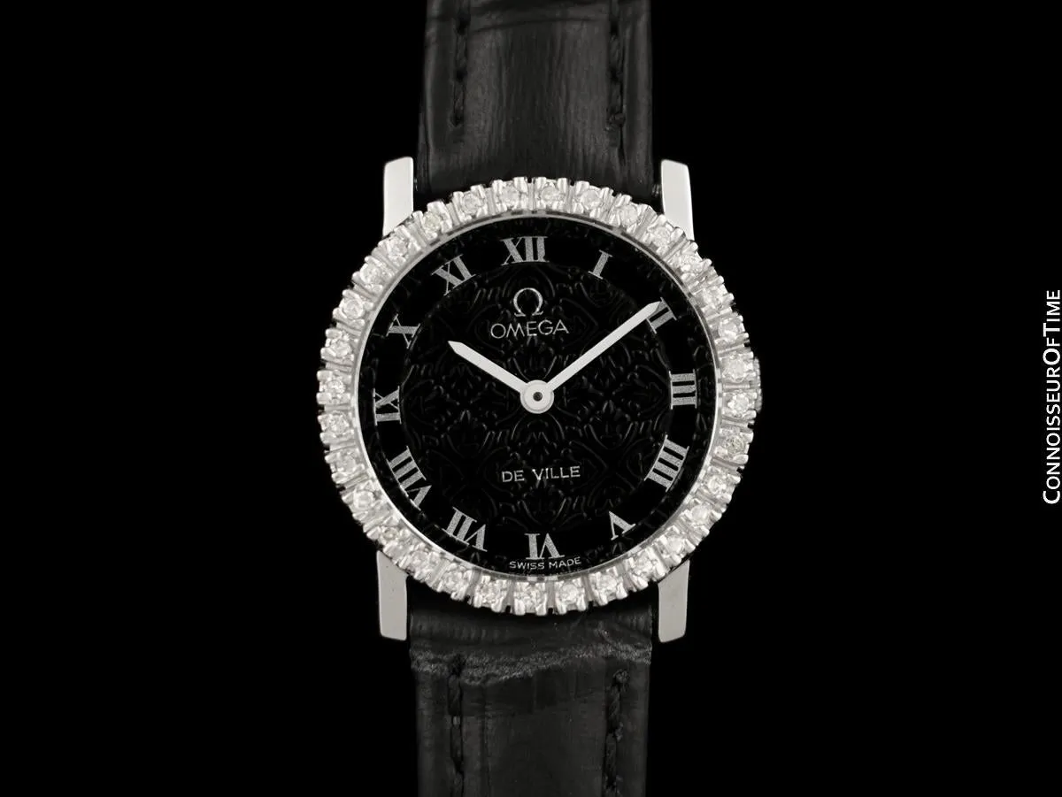 1972 Omega De Ville Vintage Ladies Watch with Embossed Dial - Stainless Steel & Diamonds