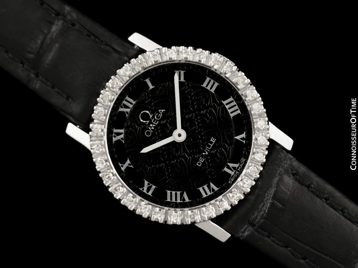 1972 Omega De Ville Vintage Ladies Watch with Embossed Dial - Stainless Steel & Diamonds