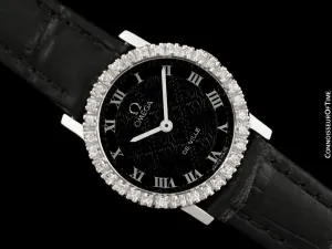 1972 Omega De Ville Vintage Ladies Watch with Embossed Dial - Stainless Steel & Diamonds