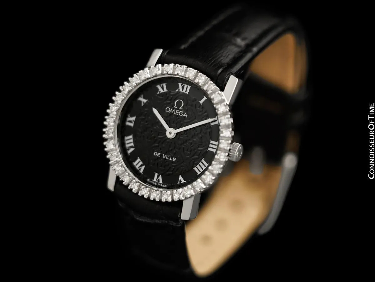 1972 Omega De Ville Vintage Ladies Watch with Embossed Dial - Stainless Steel & Diamonds