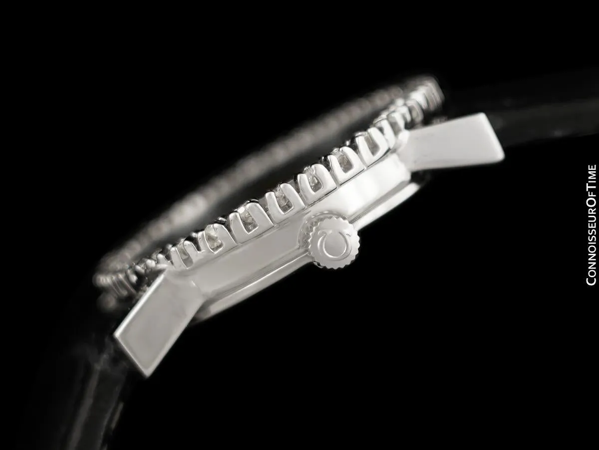 1972 Omega De Ville Vintage Ladies Watch with Embossed Dial - Stainless Steel & Diamonds