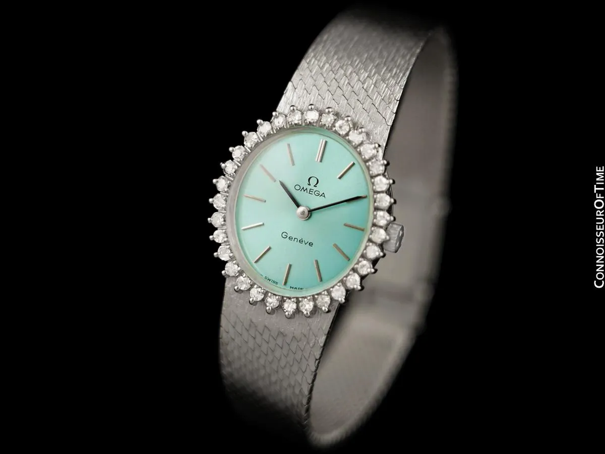 1972 Omega Geneve Vintage Ladies Handwound Watch - Stainless Steel & Diamonds