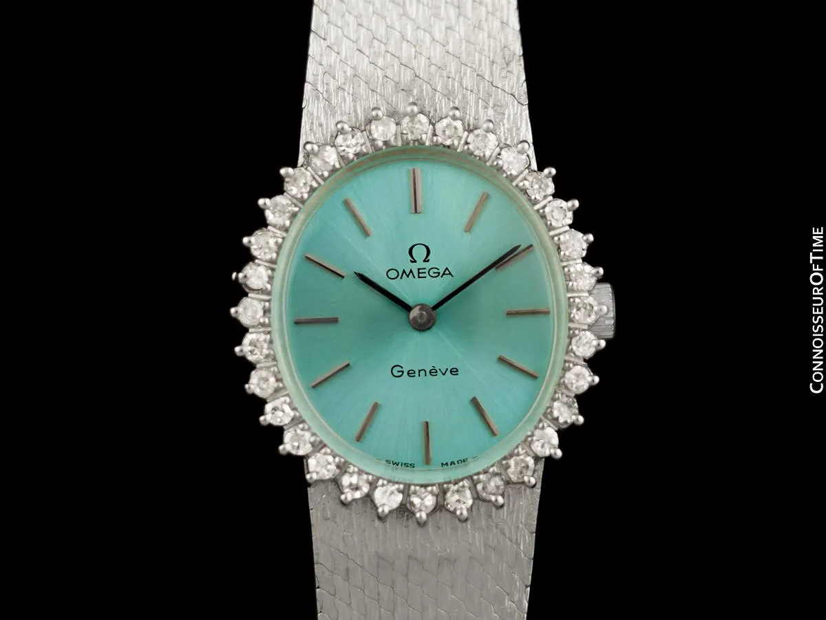 1972 Omega Geneve Vintage Ladies Handwound Watch - Stainless Steel & Diamonds