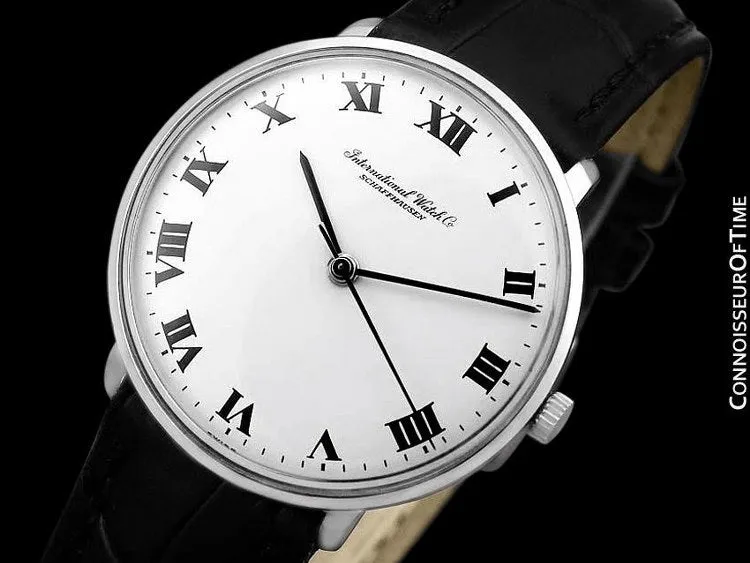 1973 IWC Vintage Mens Dress Watch with White Roman Dial, Caliber 403 - Stainless Steel