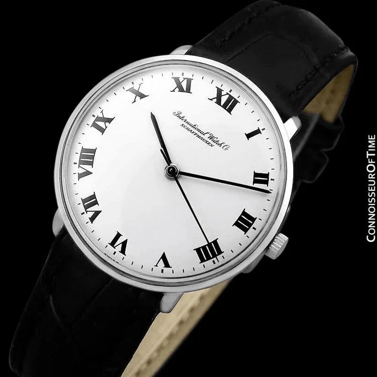 1973 IWC Vintage Mens Dress Watch with White Roman Dial, Caliber 403 - Stainless Steel