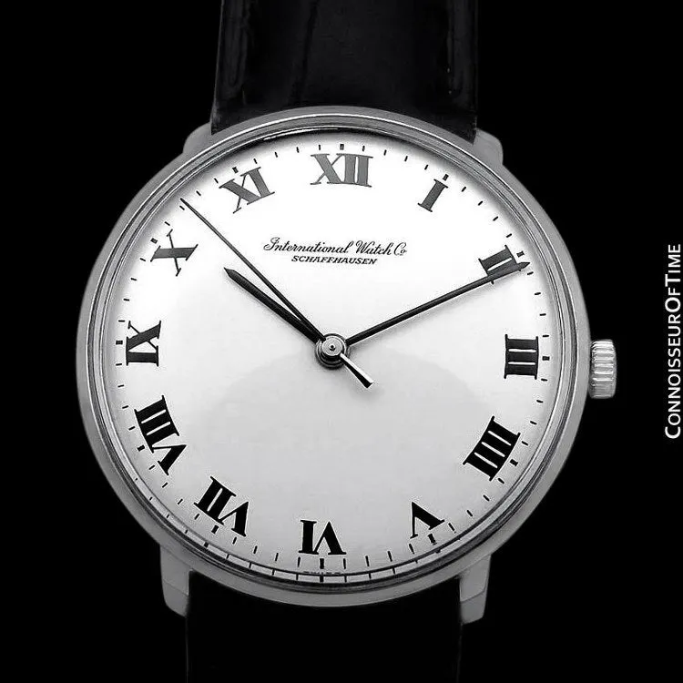 1973 IWC Vintage Mens Dress Watch with White Roman Dial, Caliber 403 - Stainless Steel