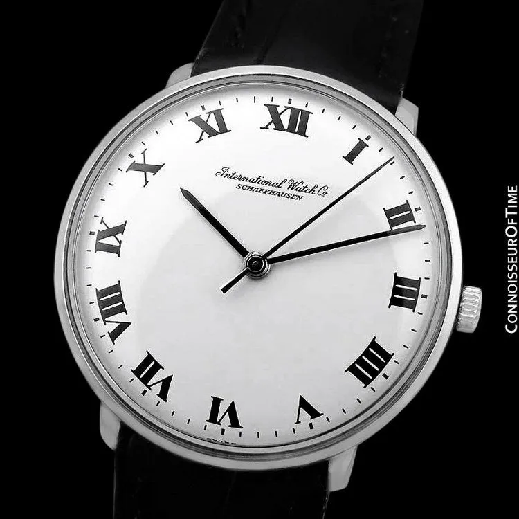 1973 IWC Vintage Mens Dress Watch with White Roman Dial, Caliber 403 - Stainless Steel