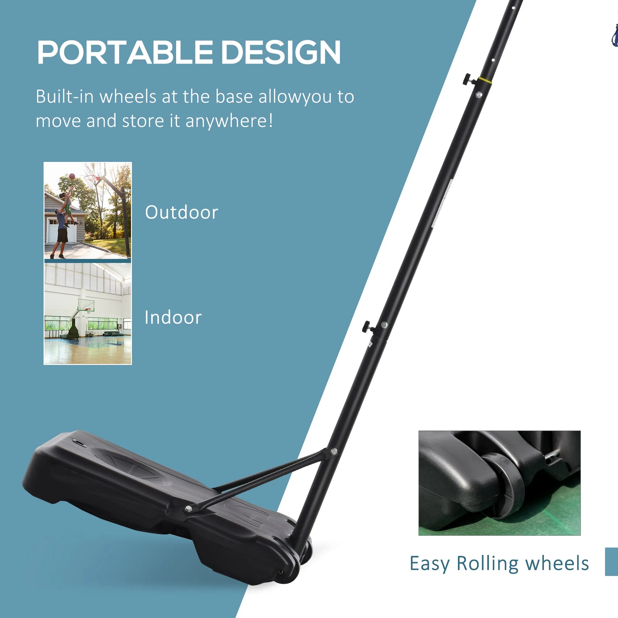61"- 82.75"H Basketball Stand and Hoop Backboard Adjustable w/ Wheels For Kids Youth Outdoor
