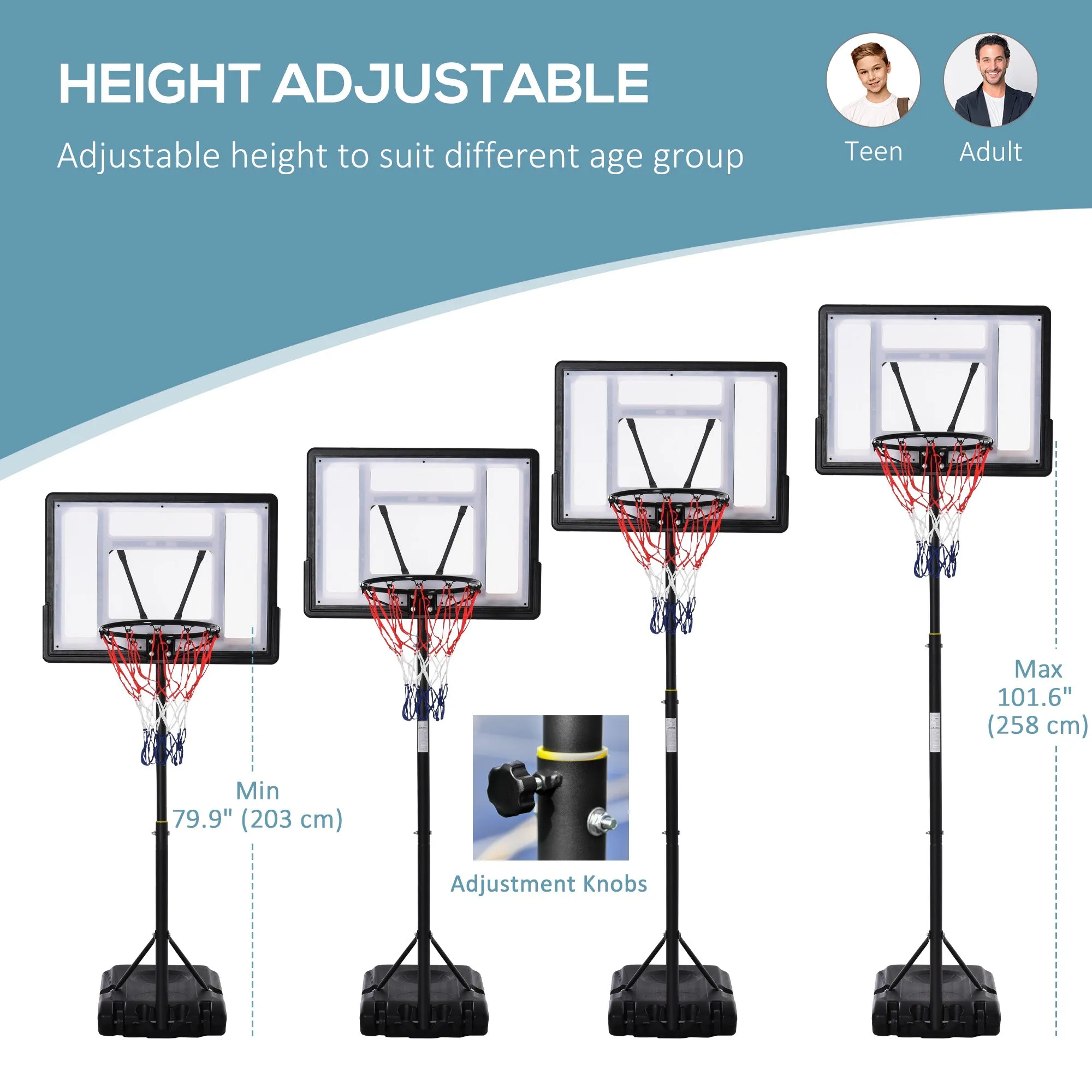 61"- 82.75"H Basketball Stand and Hoop Backboard Adjustable w/ Wheels For Kids Youth Outdoor