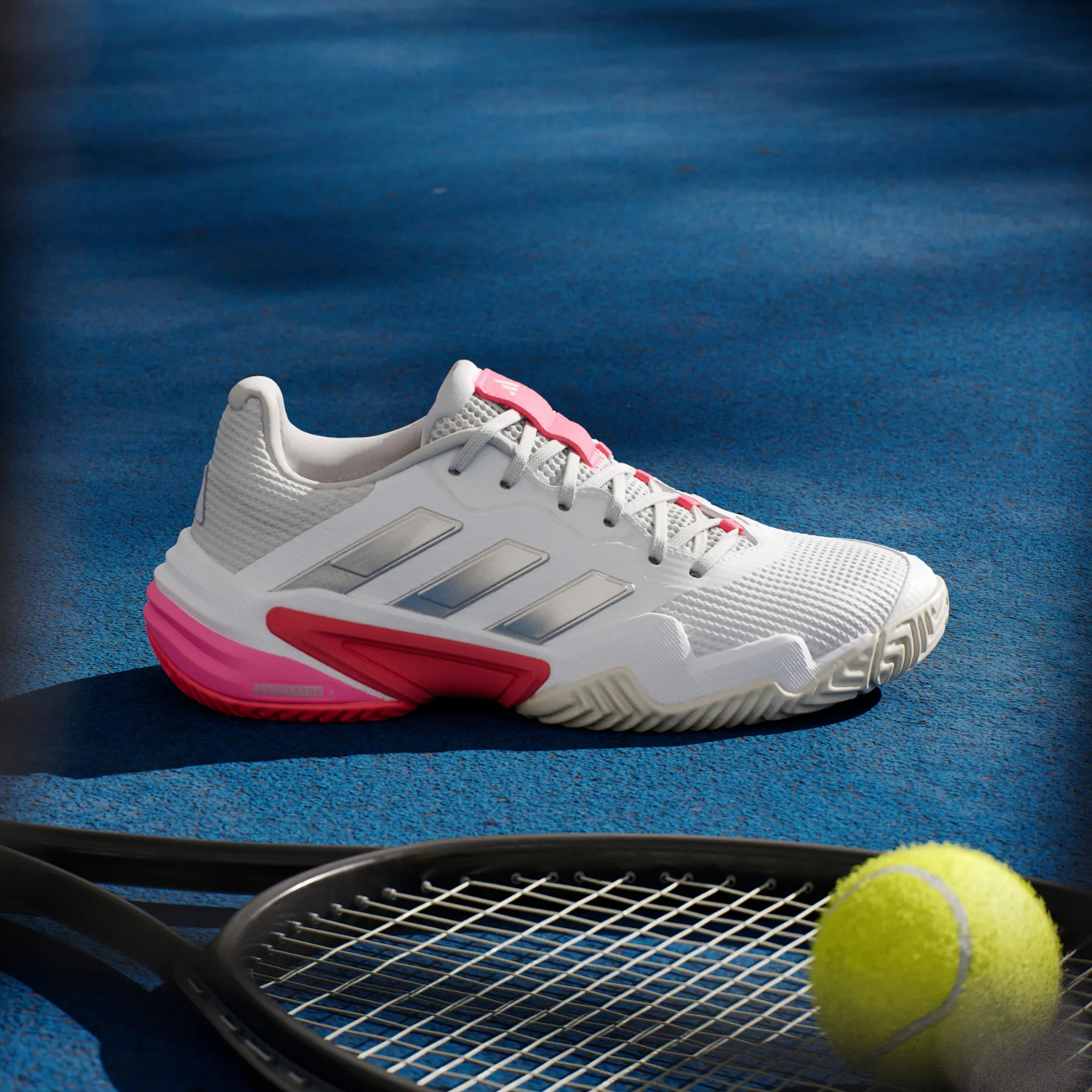 Adidas Barricade 13 Womens Tennis Shoes - Cloud White/Champagne Met. /Lucid Red