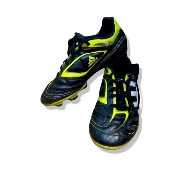 Adidas Ezeiro III TRX FG boys black, white, neon yellow soccer cleats. Size 4.5