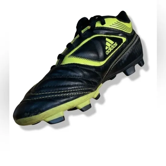Adidas Ezeiro III TRX FG boys black, white, neon yellow soccer cleats. Size 4.5