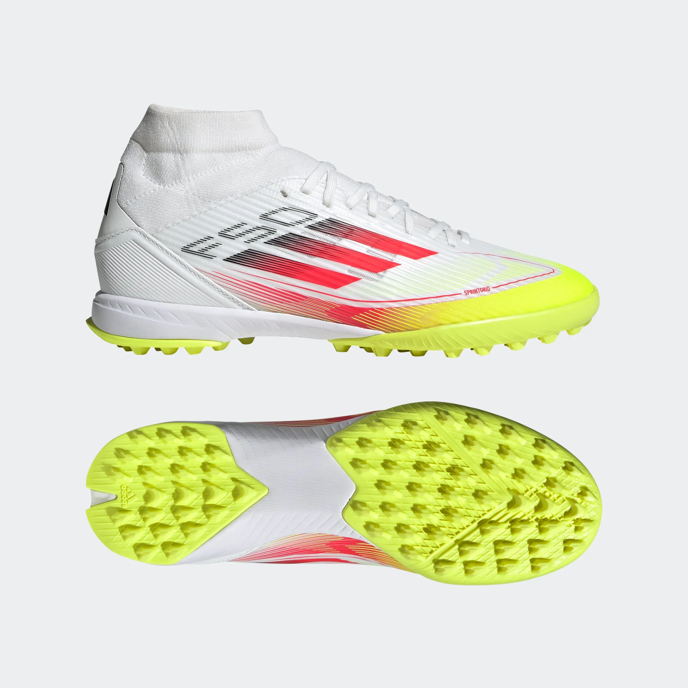 adidas F50 LEAGUE MID Artificial Turf Soccer Shoes | Cloud White-Lucid Red-Solar Yellow | Women's [Unisex]