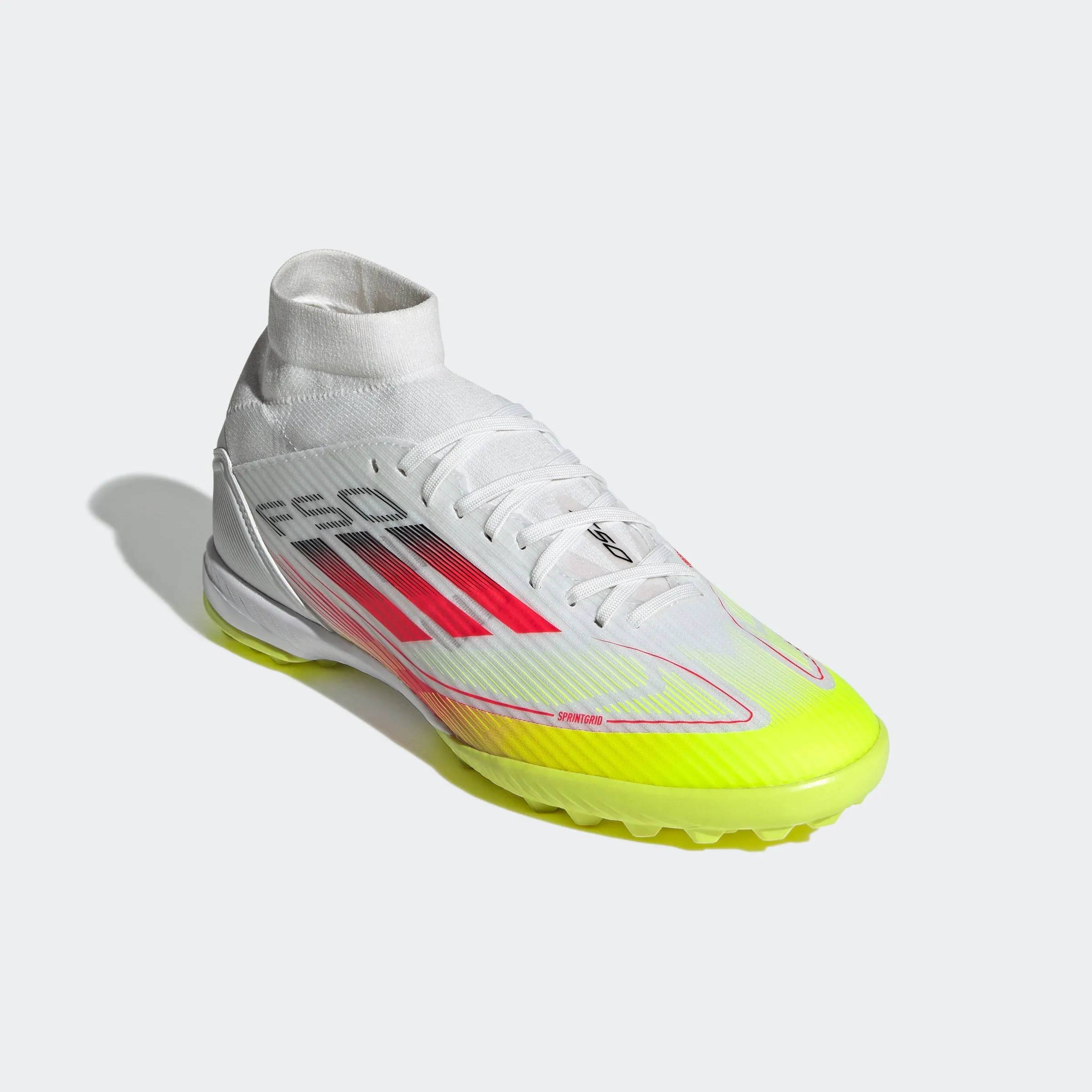 adidas F50 LEAGUE MID Artificial Turf Soccer Shoes | Cloud White-Lucid Red-Solar Yellow | Women's [Unisex]