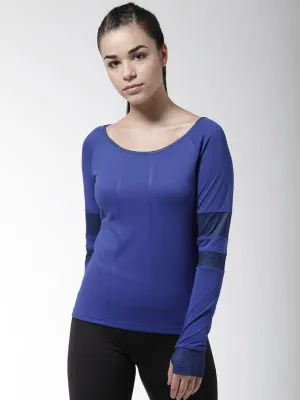 Alcis Women Blue Black Printed Boat Neck Running T-shirt