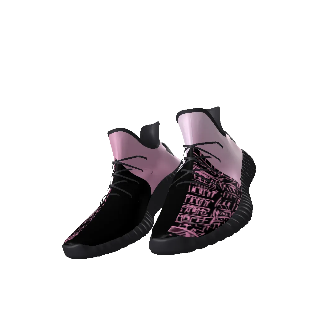 All-Over Print Lace Up Knit Chunky Sneakers