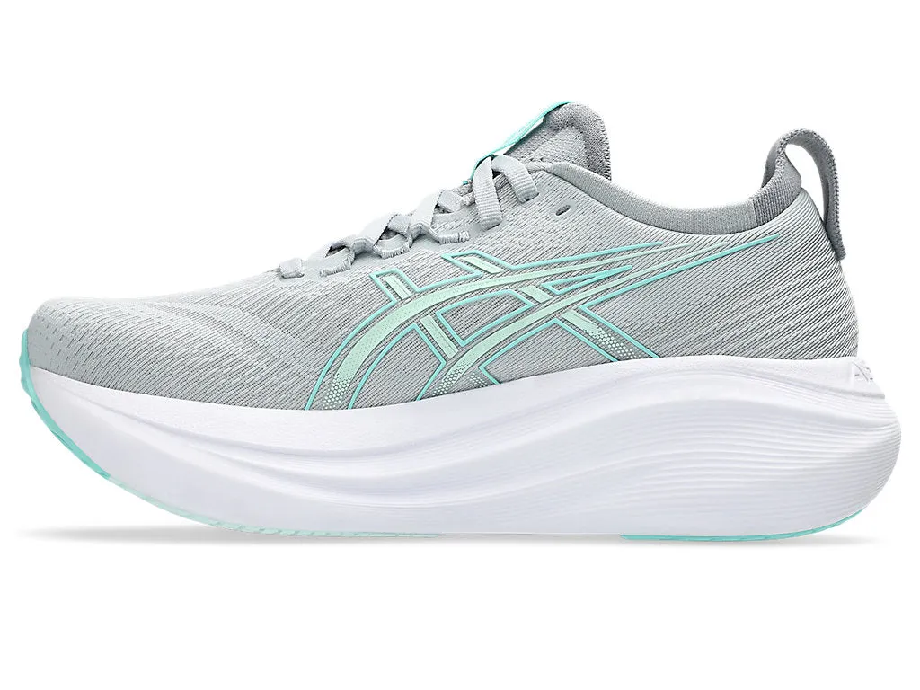 Asics Women's GEL-NIMBUS 27 Wide (D) Running Shoes in Piedmont Grey/Illuminate Mint