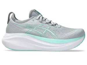 Asics Women's GEL-NIMBUS 27 Wide (D) Running Shoes in Piedmont Grey/Illuminate Mint