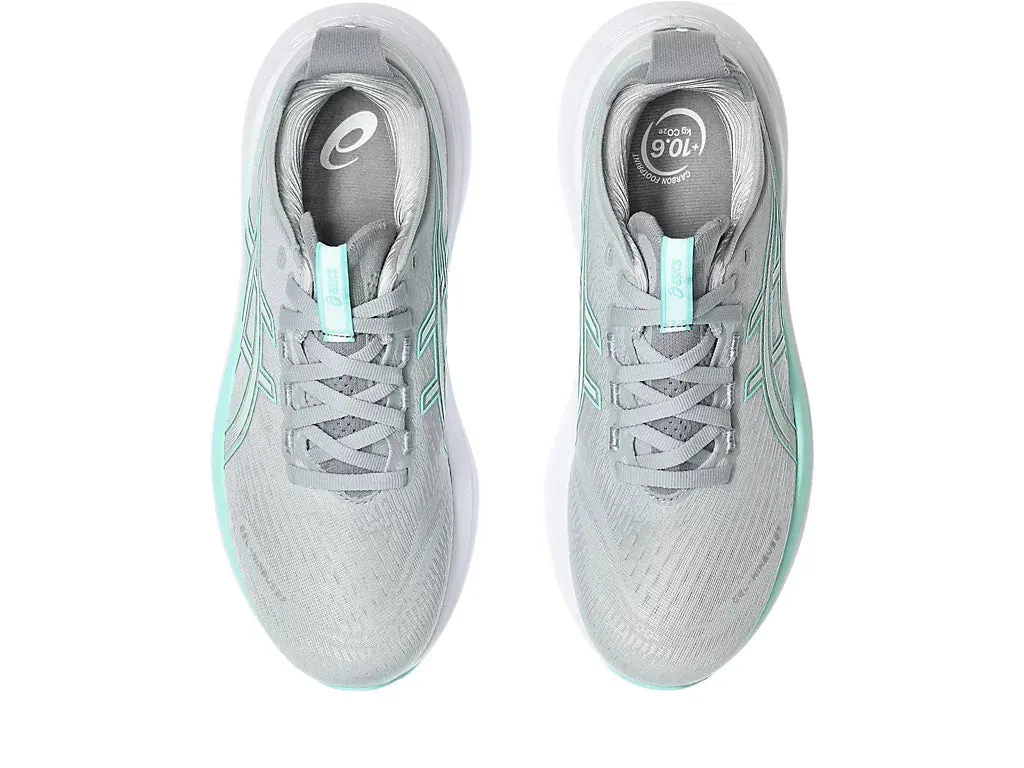 Asics Women's GEL-NIMBUS 27 Wide (D) Running Shoes in Piedmont Grey/Illuminate Mint