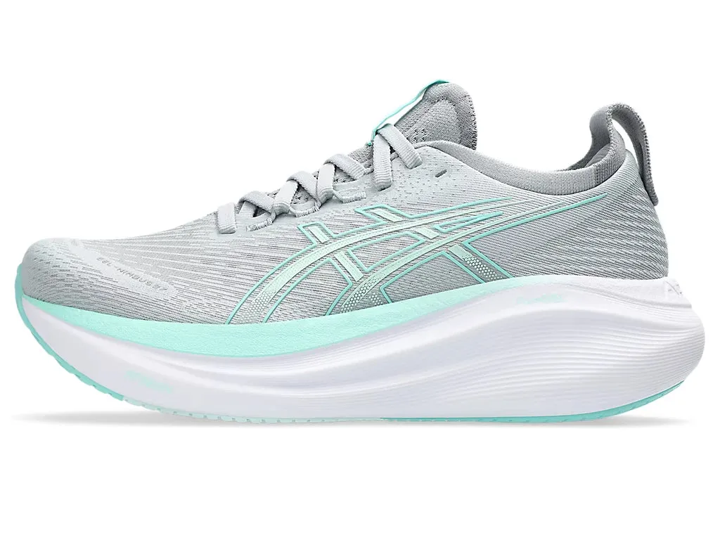 Asics Women's GEL-NIMBUS 27 Wide (D) Running Shoes in Piedmont Grey/Illuminate Mint