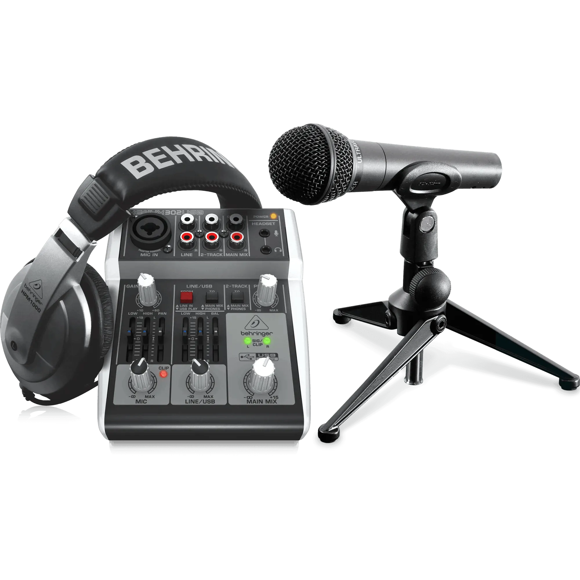 Behringer PODCAST STUDIO 2 USB Podcasting Bundle with USB Mixer, Microphone, Headphones and More