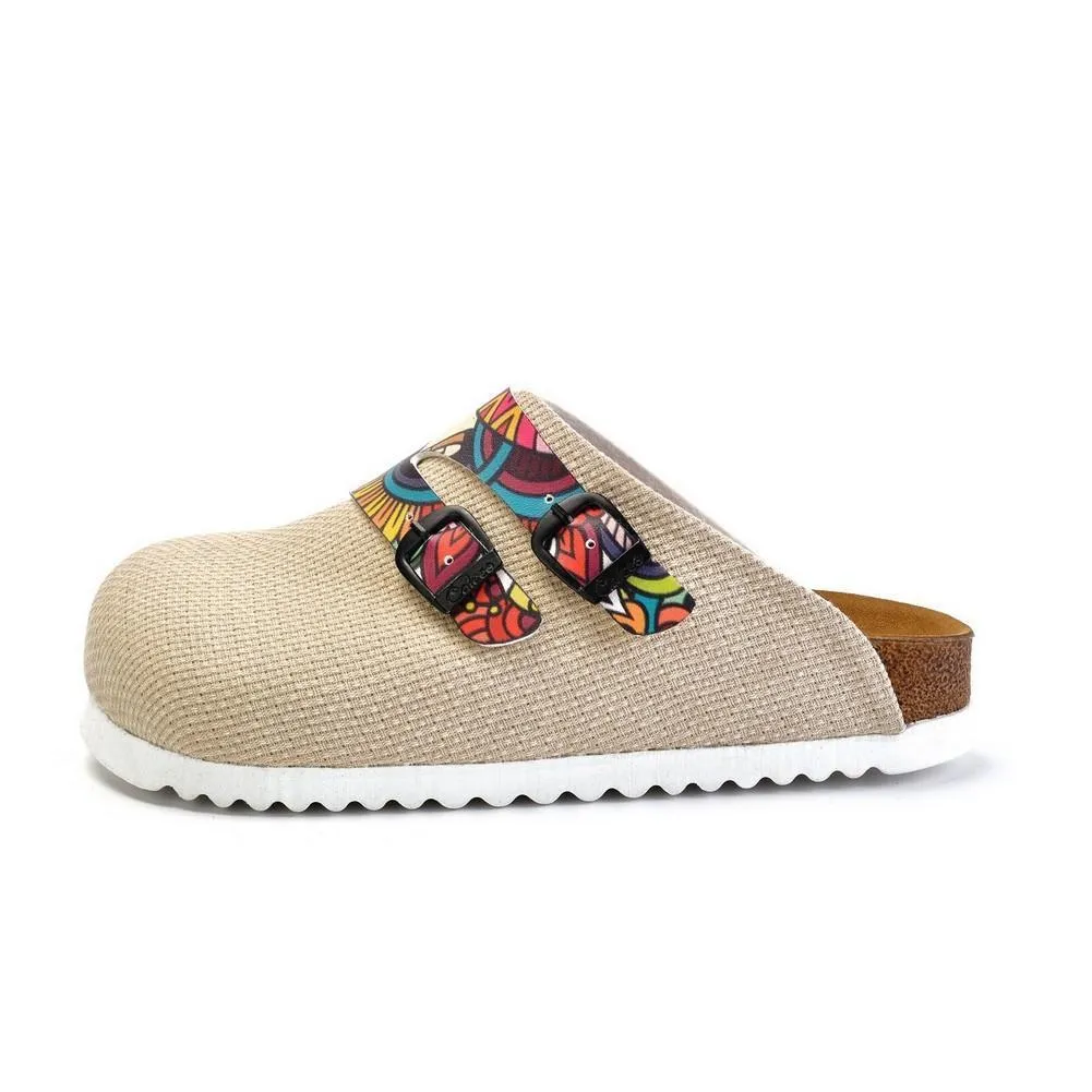 Beige and Colored Mixed Love Written Patterned Clogs - CAL1801
