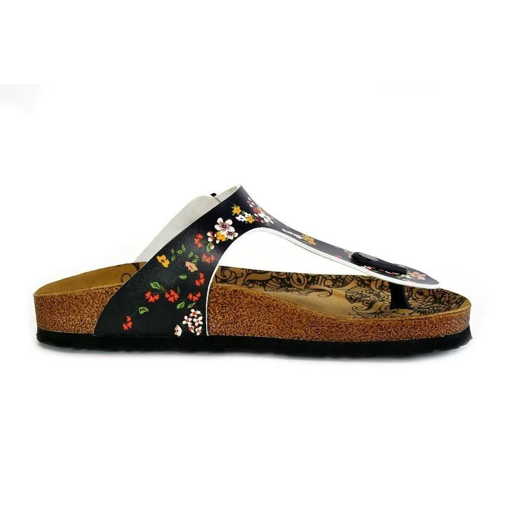 Black and Colored Flowers Patterned Sandal - CAL526