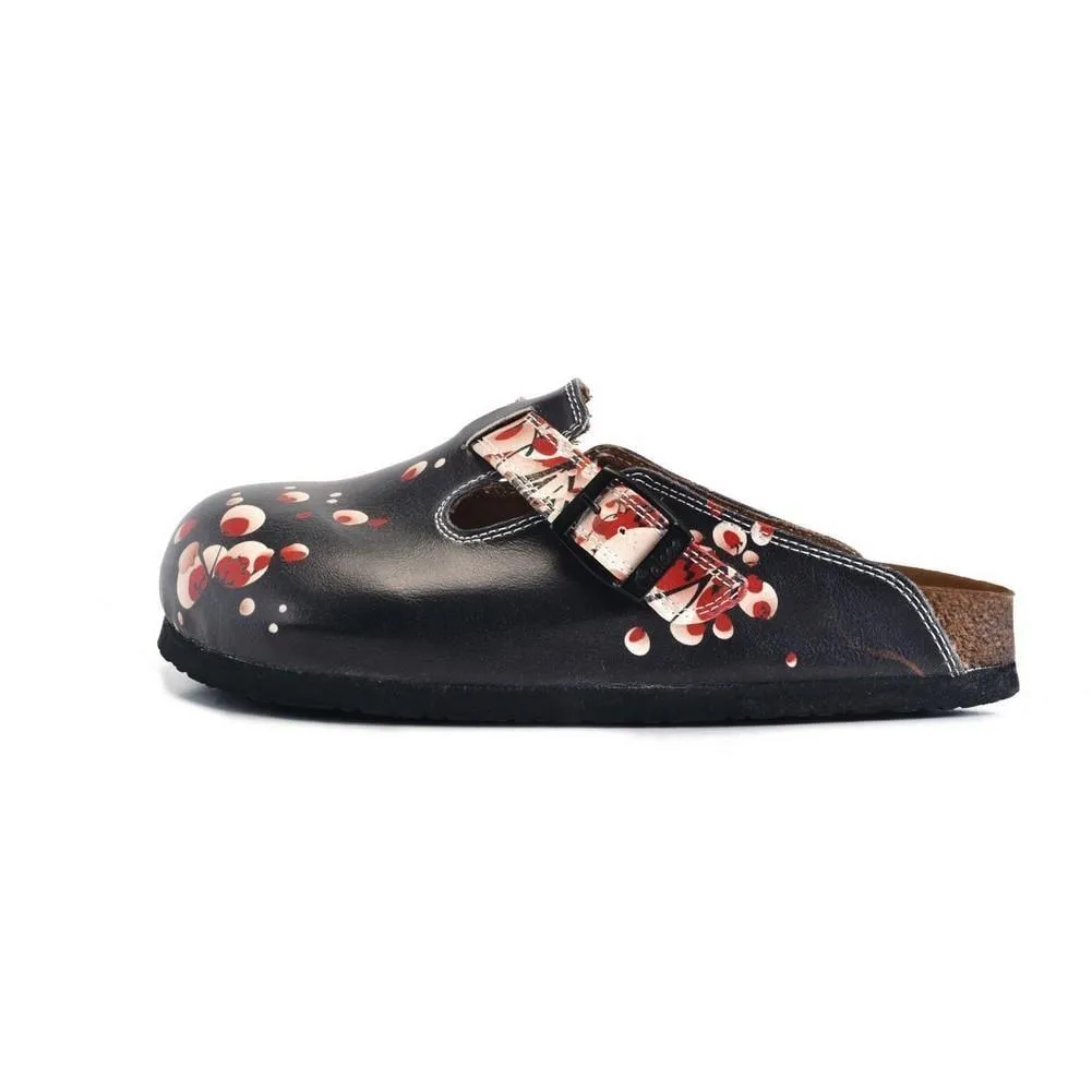 Black and White, Red Flowers Patterned Clogs - WCAL359