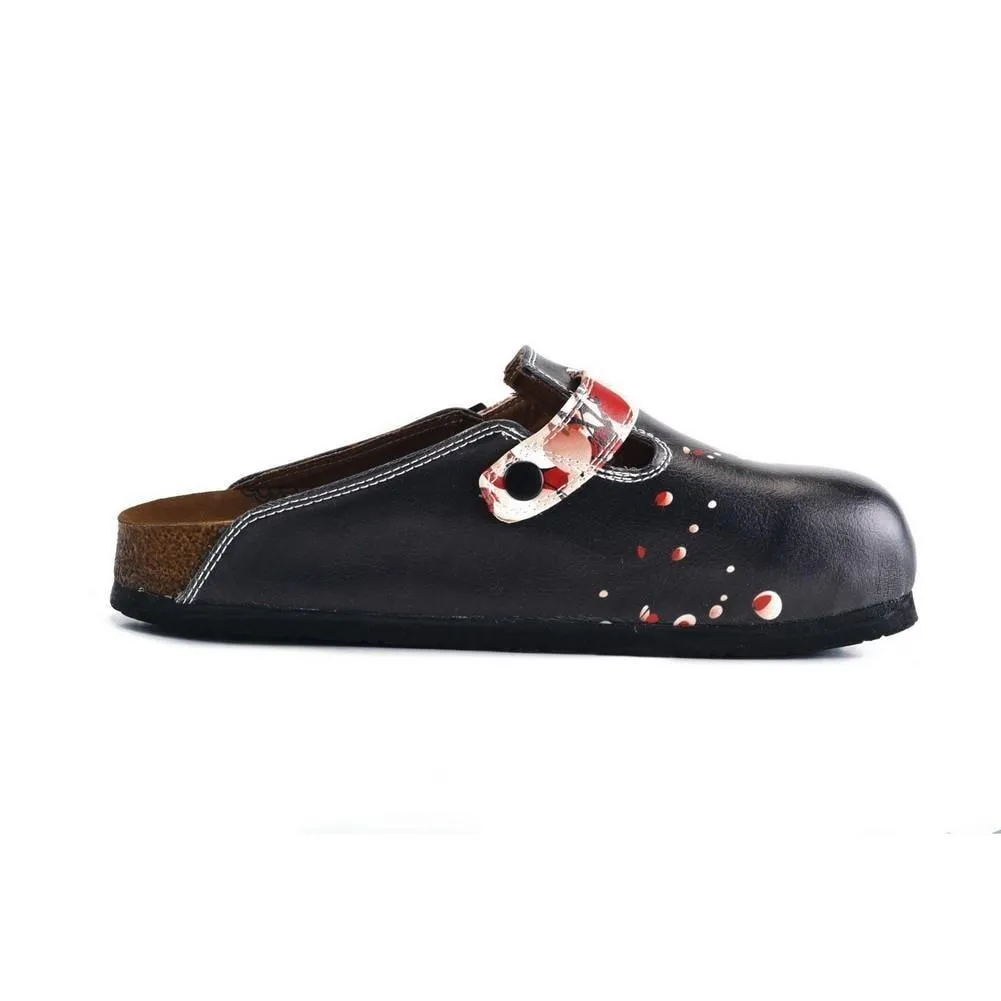Black and White, Red Flowers Patterned Clogs - WCAL359