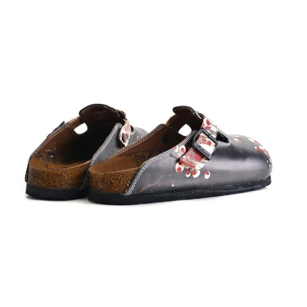 Black and White, Red Flowers Patterned Clogs - WCAL359