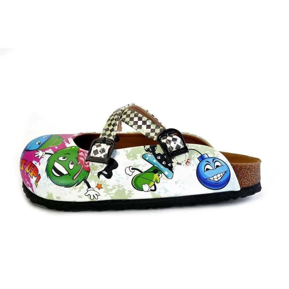 Black and White Squareds and Anime Character Patterned Clogs - WCAL173