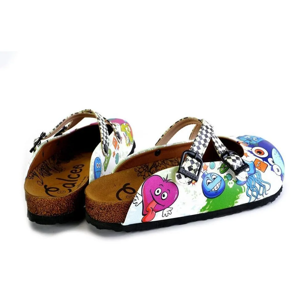 Black and White Squareds and Anime Character Patterned Clogs - WCAL173