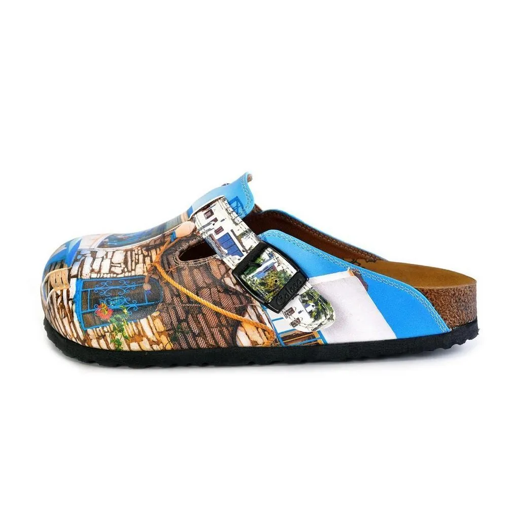Blue and White Colored, Home Patterned Clogs - WCAL367