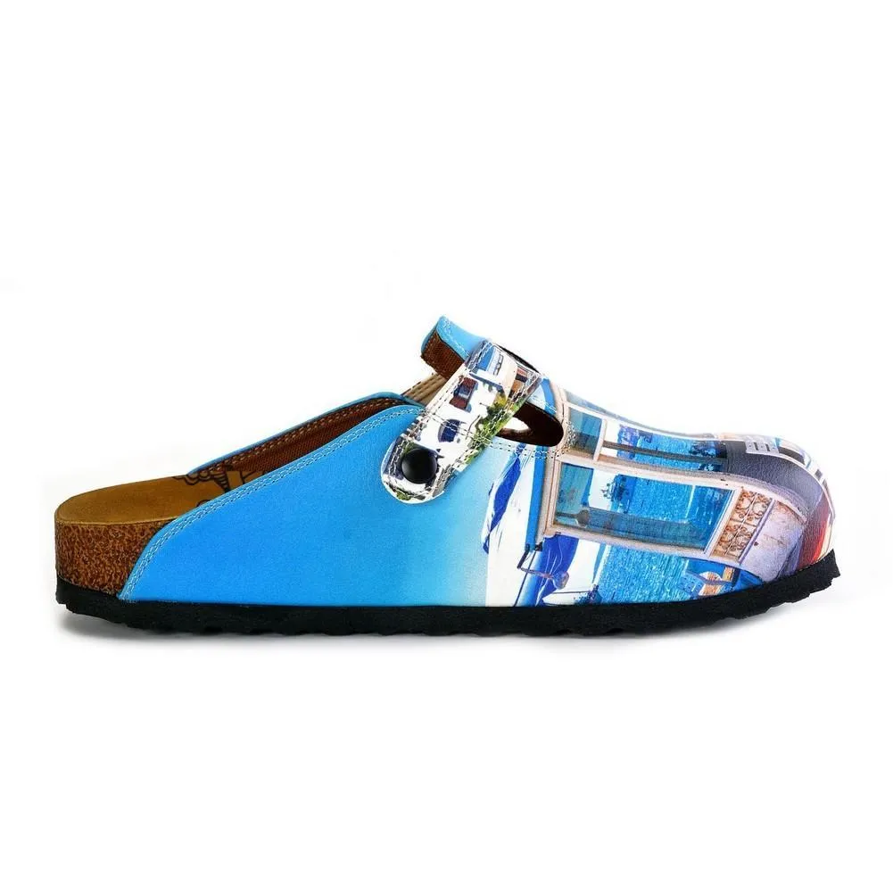 Blue and White Colored, Home Patterned Clogs - WCAL367