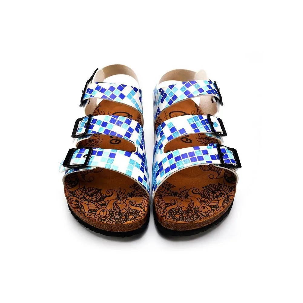 Blue, Dark Blue and Light Blue Color Square Patterned Clogs - CAL1903